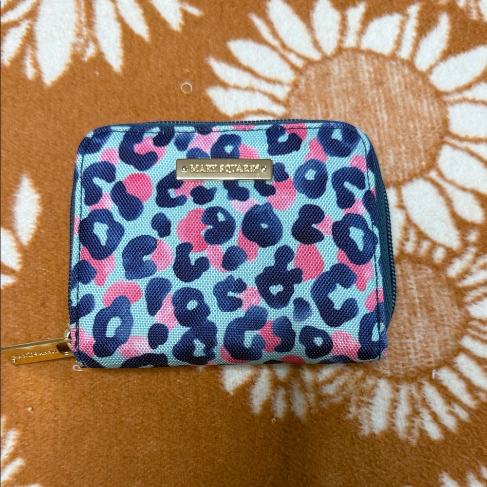 Mary Square Leopard Print Zip Wallet - Teal, Pink, Navy. Accordion Style